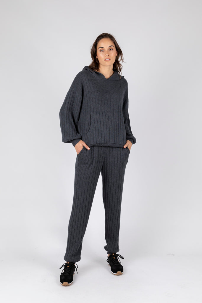 Relax Rib Knit Trackpant - Carbon Marle