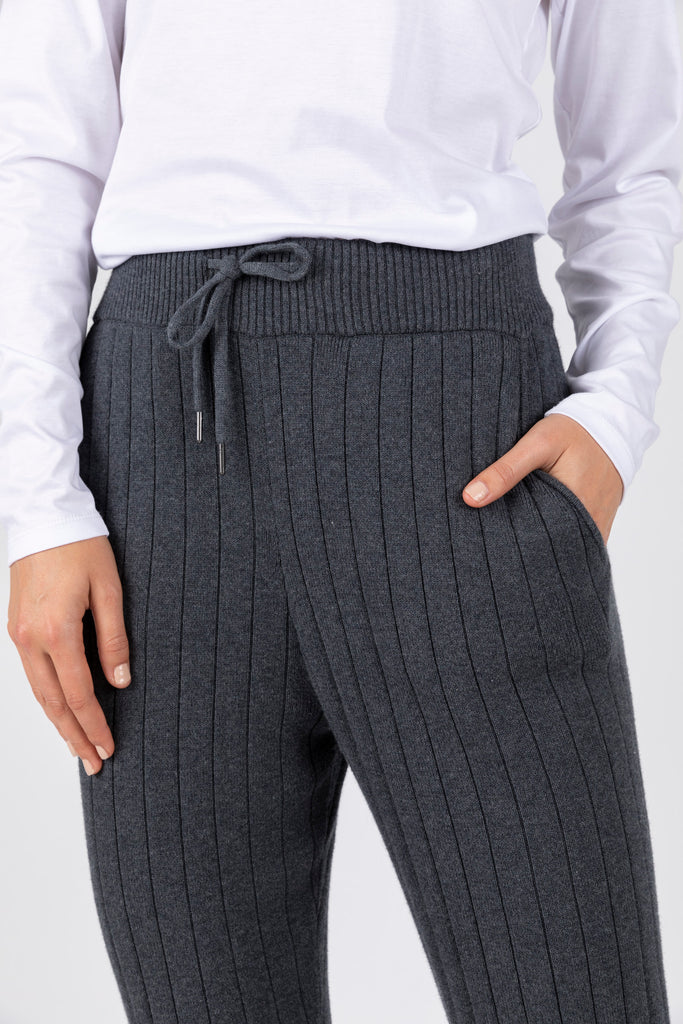 Relax Rib Knit Trackpant - Carbon Marle
