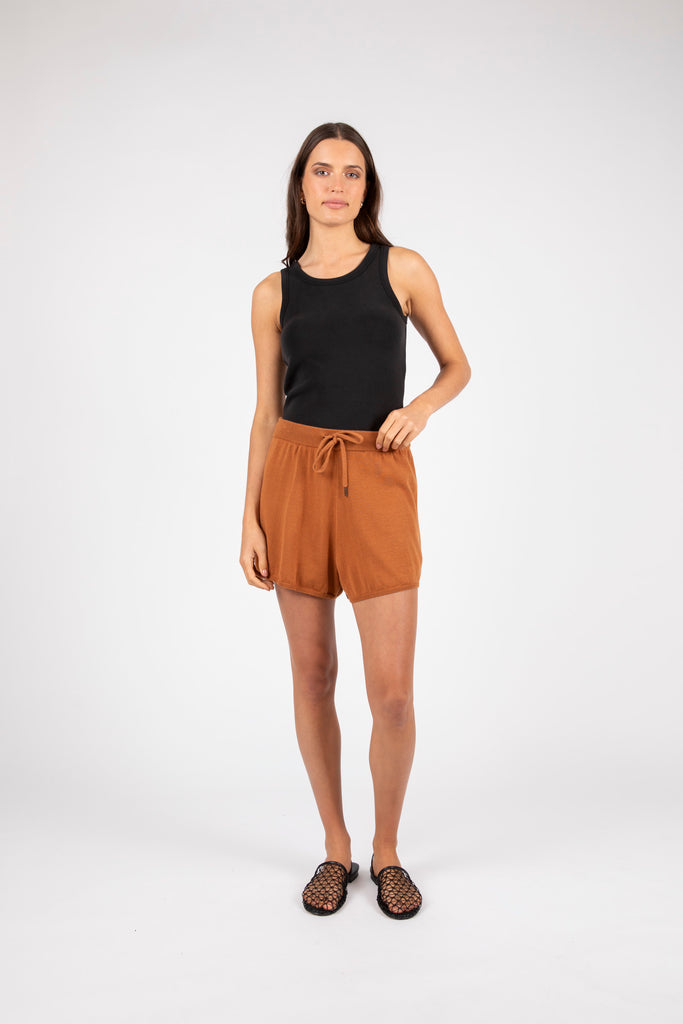 Checked Out Knit Short - Terracotta