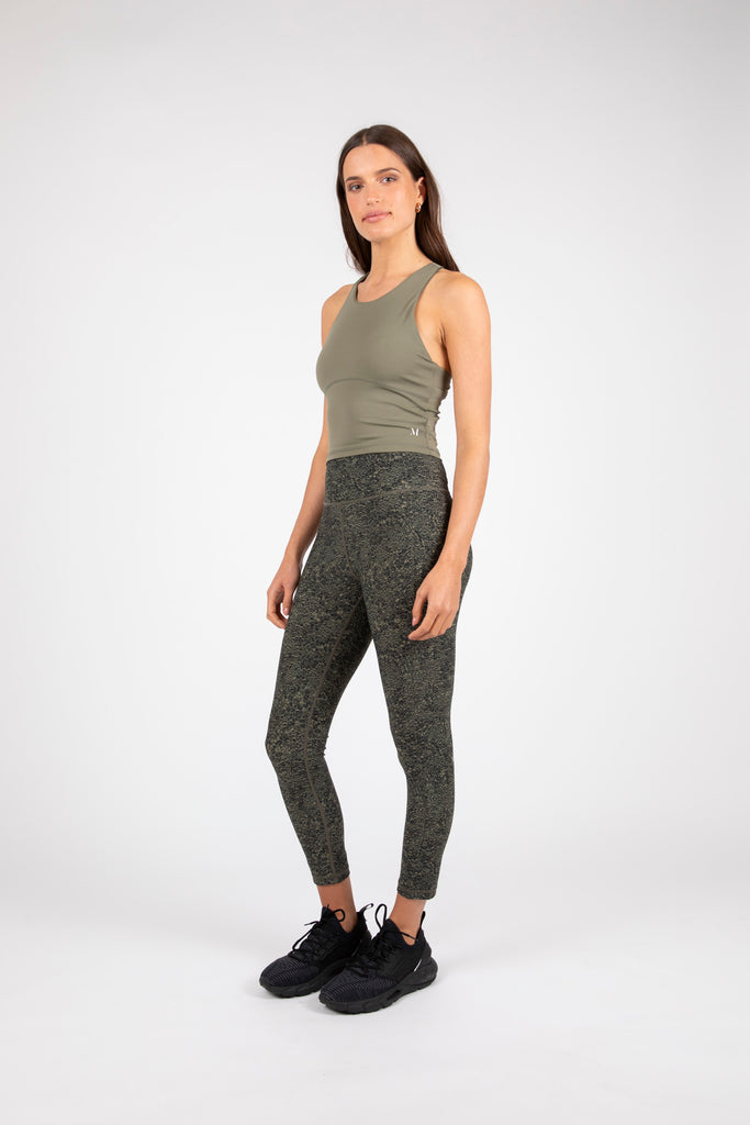Pace 7/8 Legging - Olive Textured Print