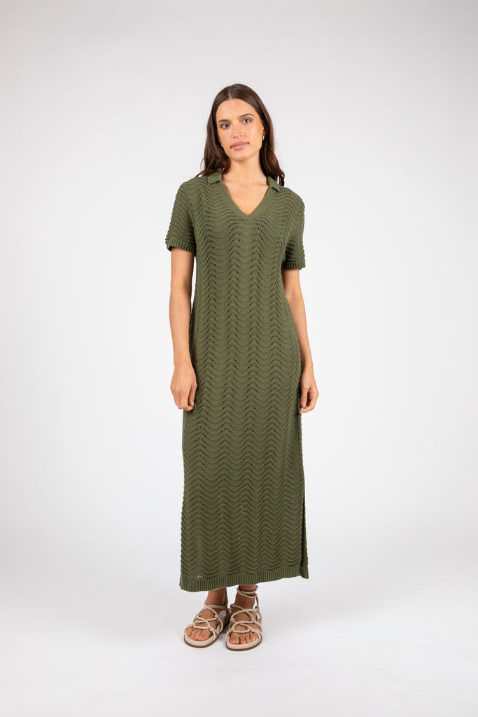Palmer Polo Mesh Knit Dress - Cypress