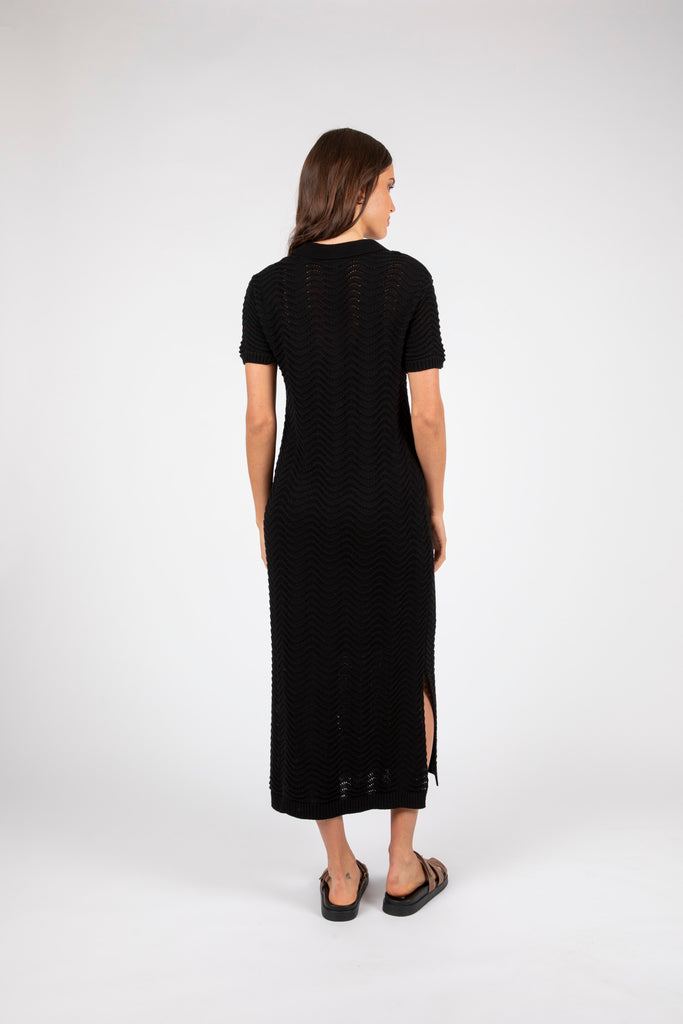 Palmer Polo Mesh Knit Dress - Black