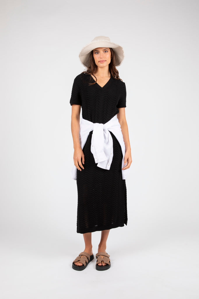Palmer Polo Mesh Knit Dress - Black