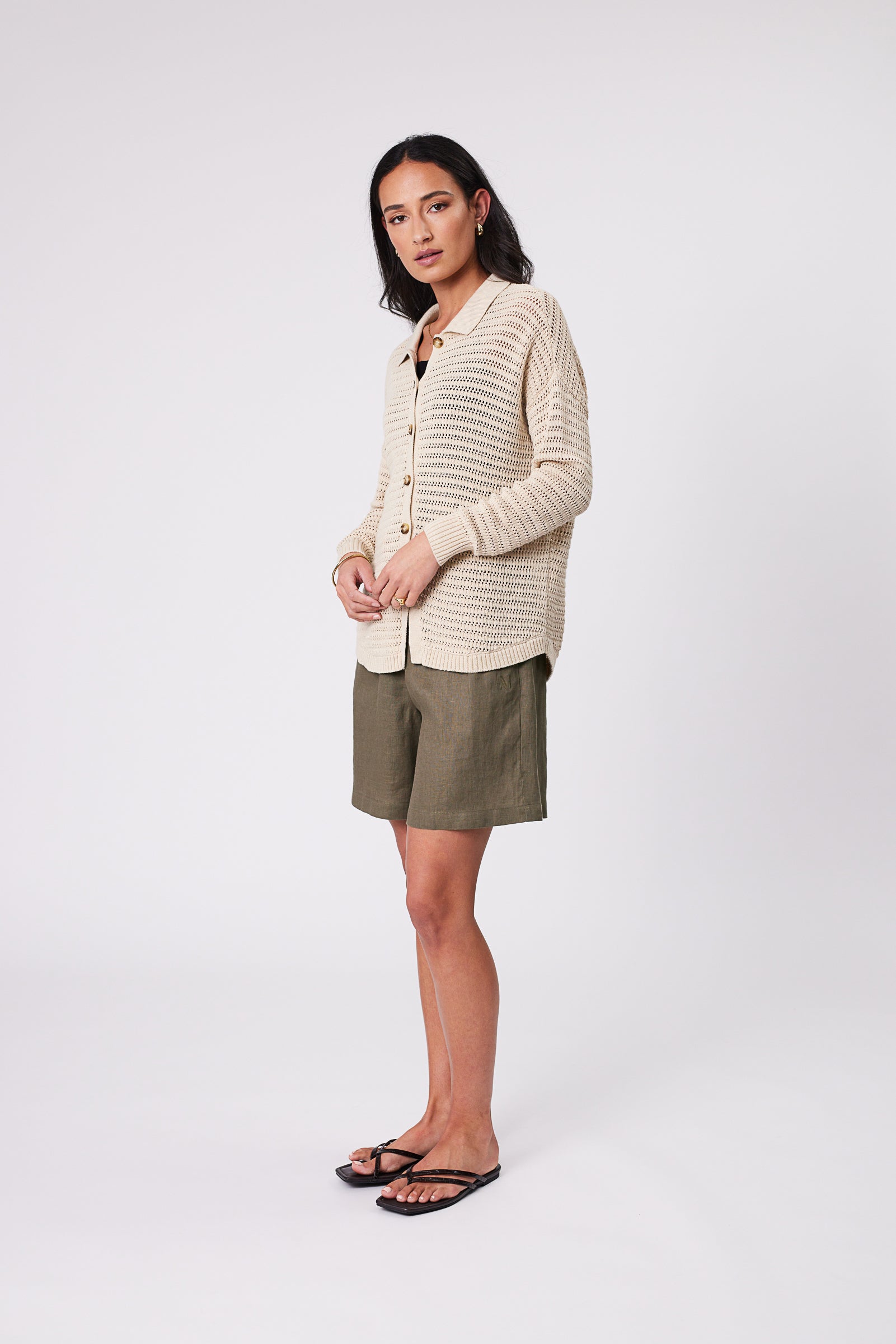 Frame Mesh Knit Shirt - Natural | marlowstore.com
