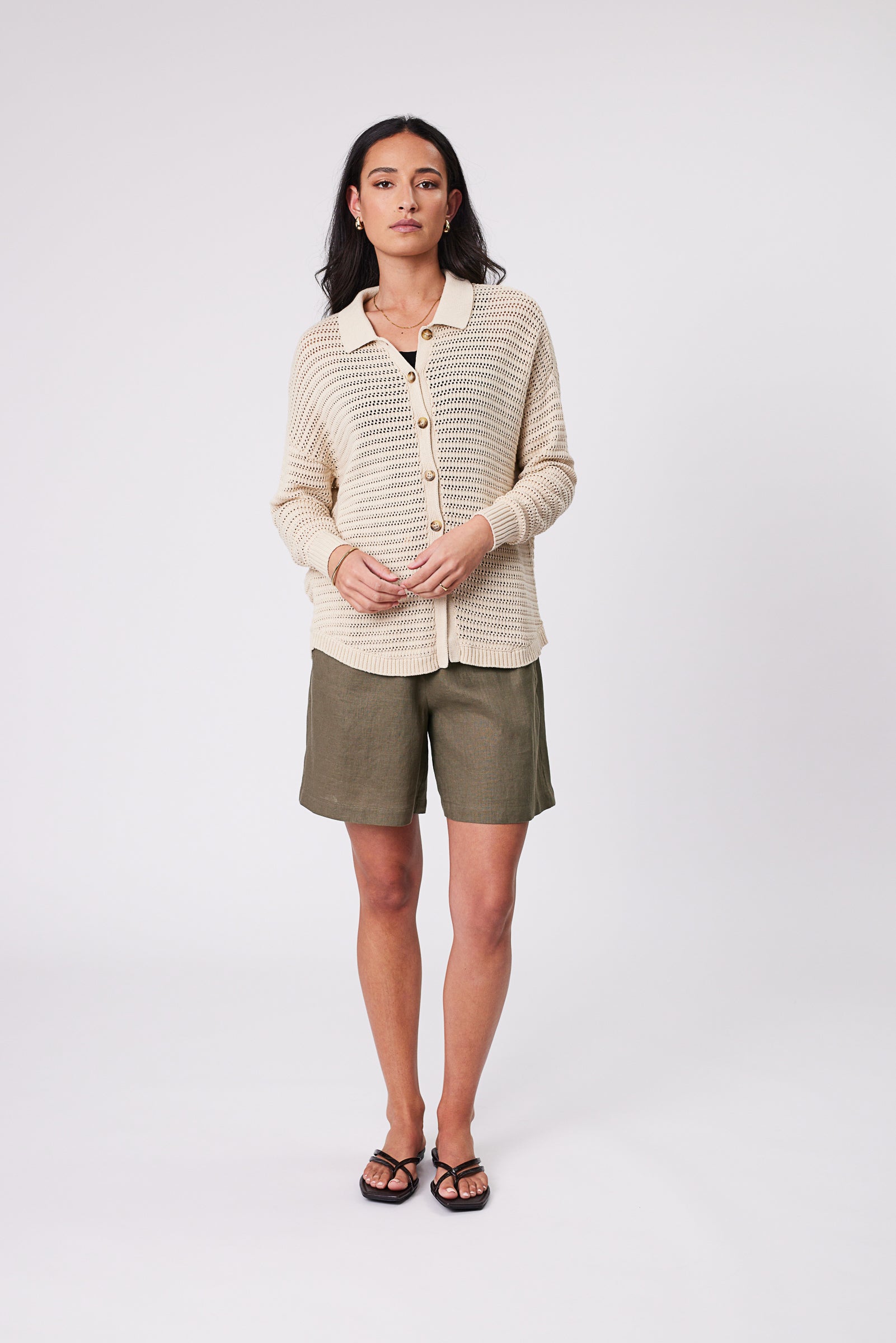 Frame Mesh Knit Shirt - Natural | marlowstore.com
