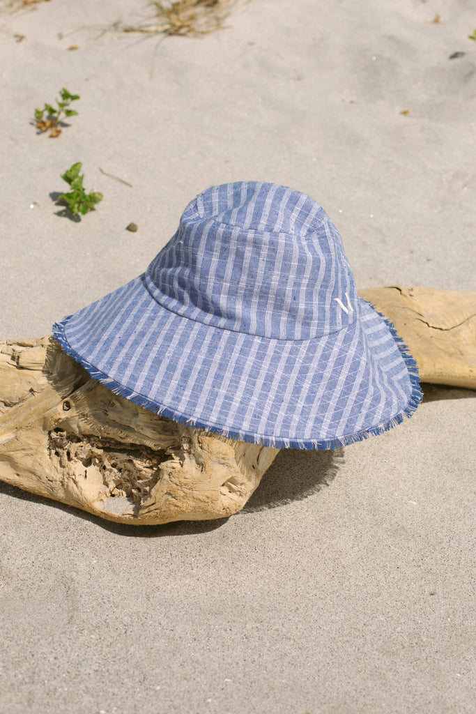 Linen Bucket Hat - Denim Stripe
