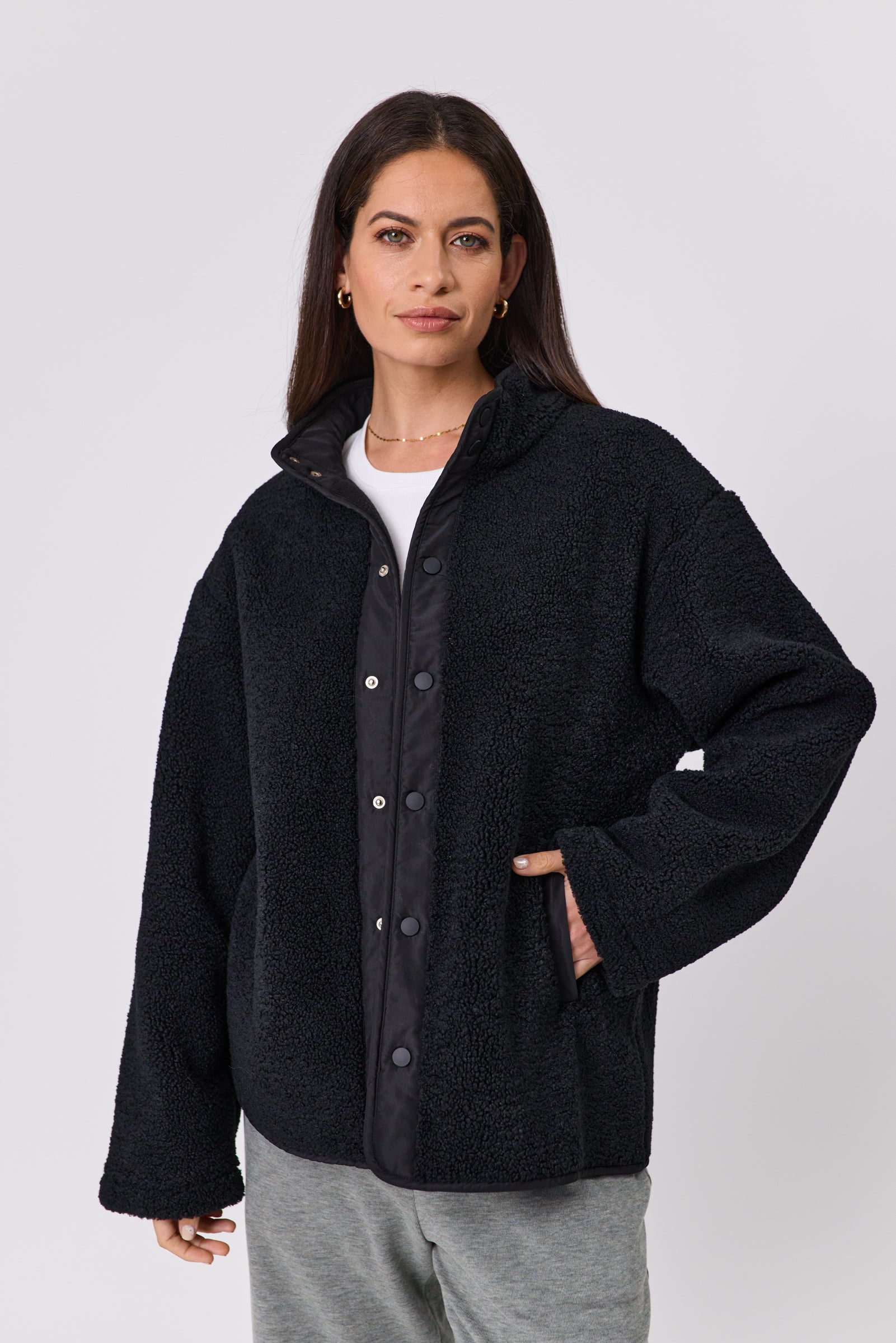 Peak Teddy Fleece Jacket - Black | marlowstore.com