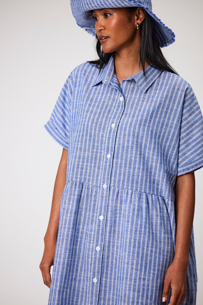 Waves Shirt Dress - Denim Stripe