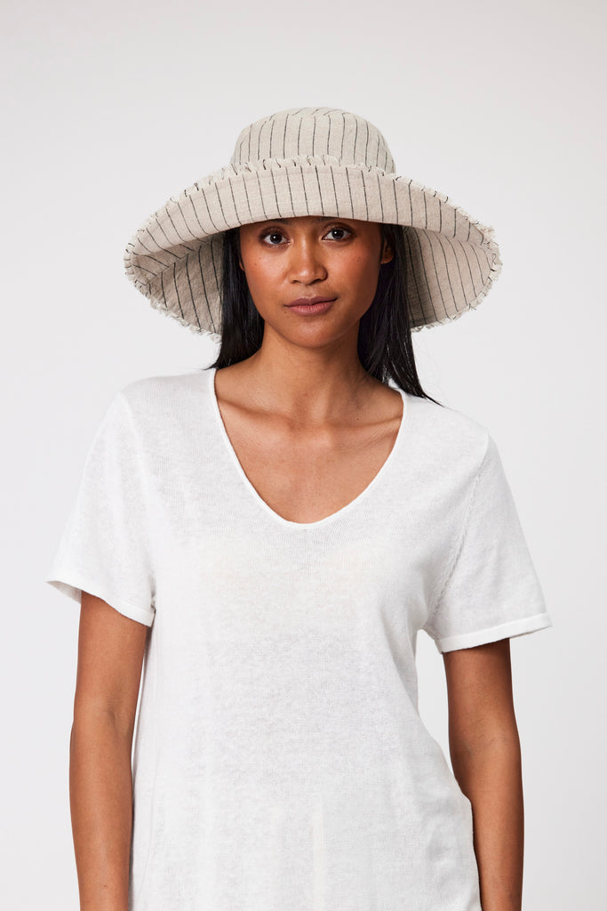 Linen Bucket Hat - Natural Stripe