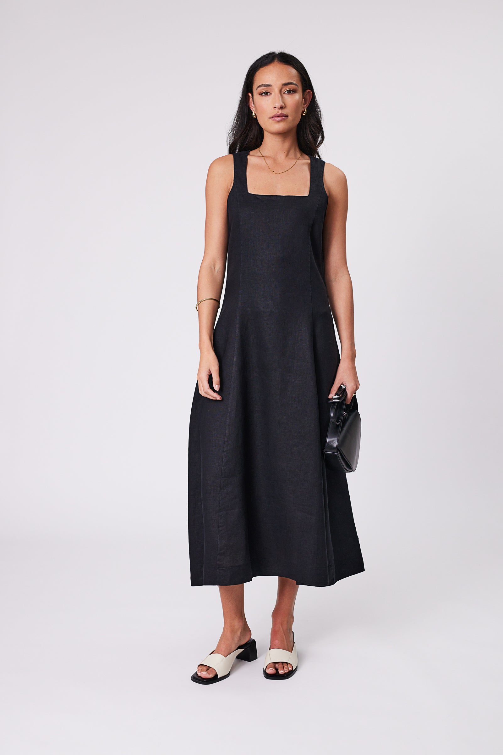 black linen dress nz State Linen Blend Midi Dress - Black Stories Be Told for Sale Online New Zealand