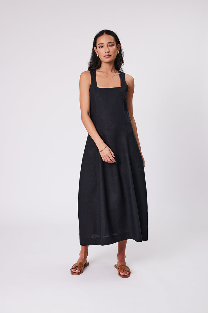 dark linen dress Mirabelle Dress in Black Linen