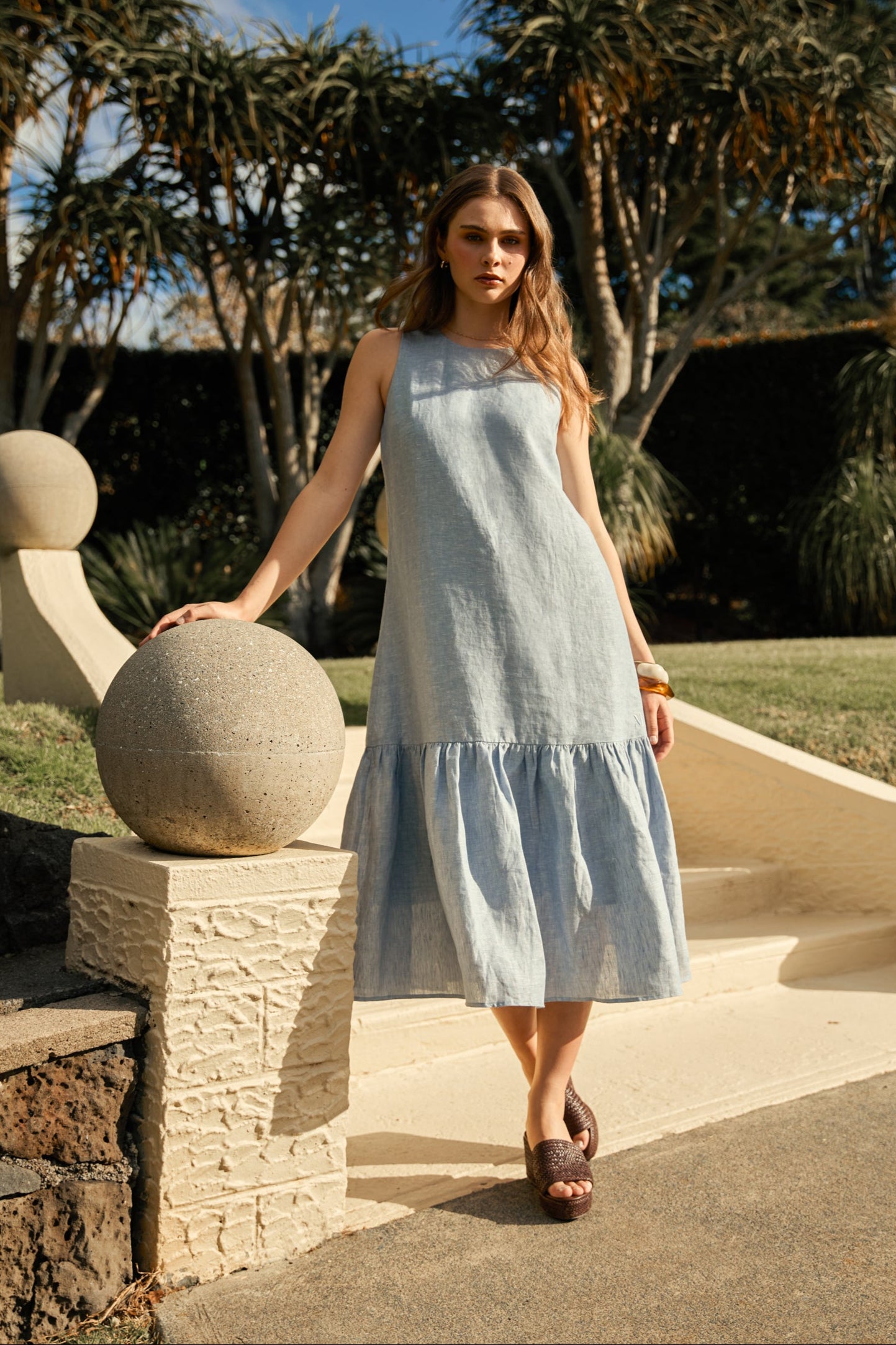 Verona Linen Dress - Blue Smoke