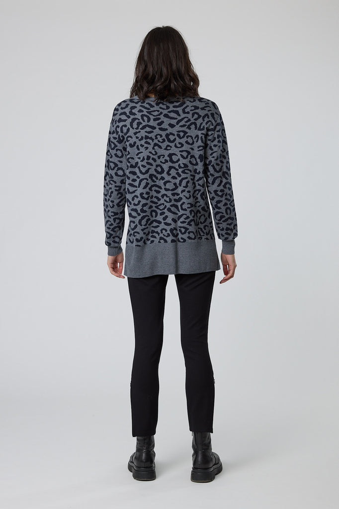 Leopard Sweater - Navy/Grey