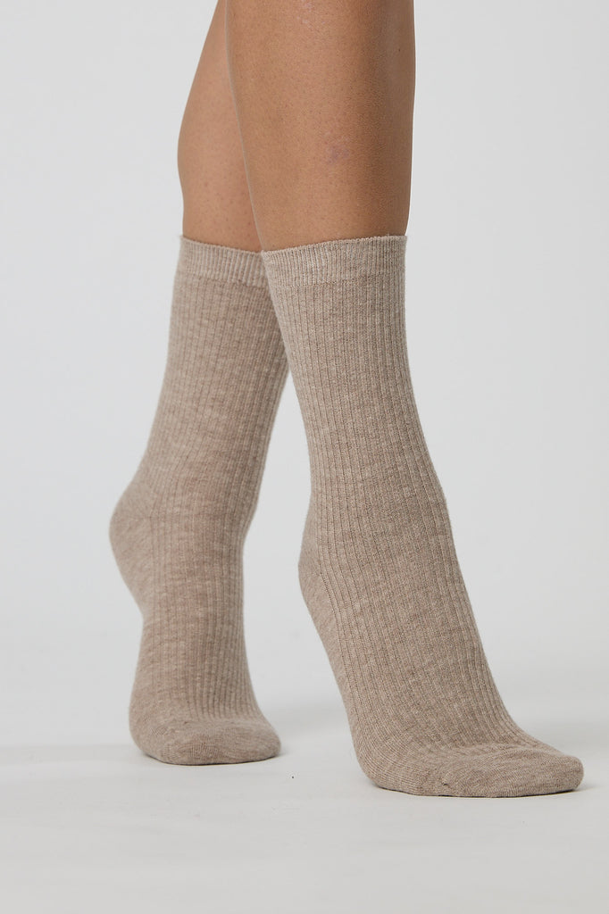 Ribbed Wool Cashmere Sock - Natural